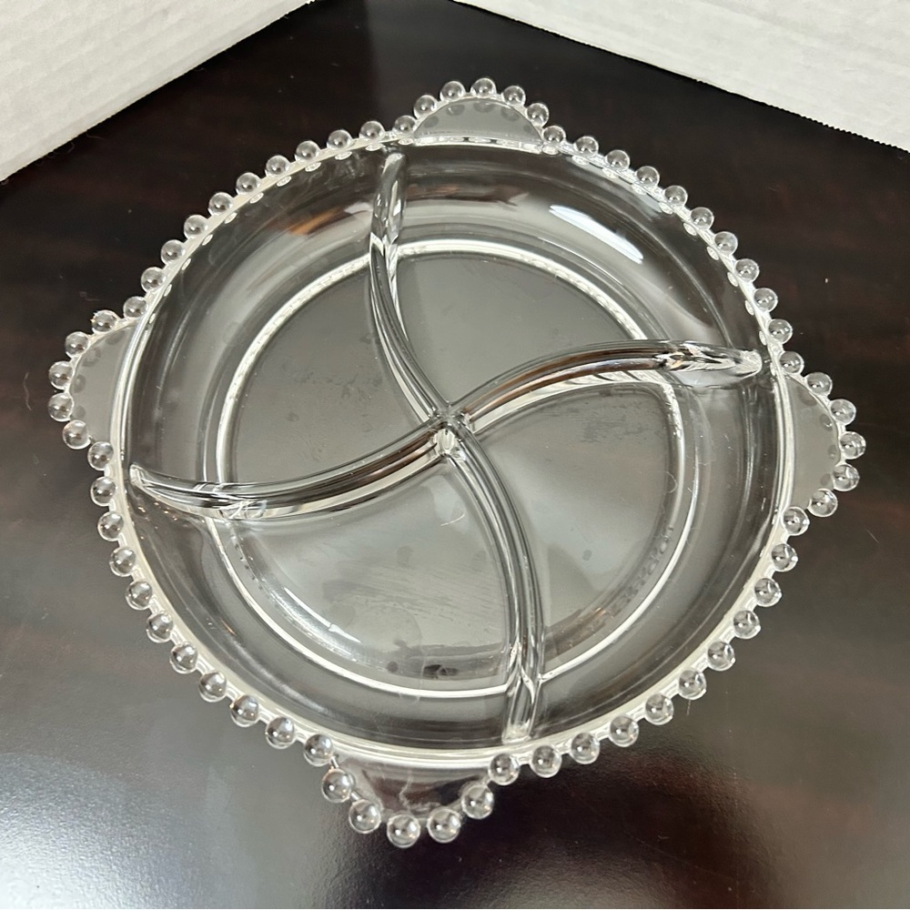 Imperial Glass Candlewick 4 Part Swirl Divided Snack Dish w/4 Handle Relish
